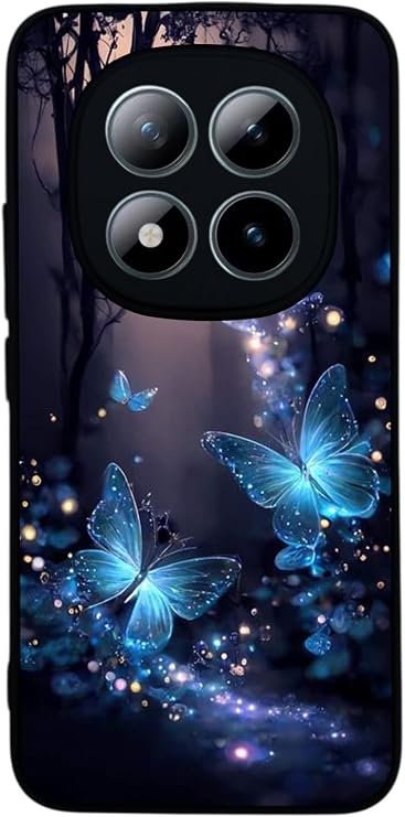 Xiaomi Redmi Note 15 Pro ile Uyumlu Kelebek Desenli, Mat Siyah, Yumuşak Silikon, Şok Emici Koruyucu Kılıf