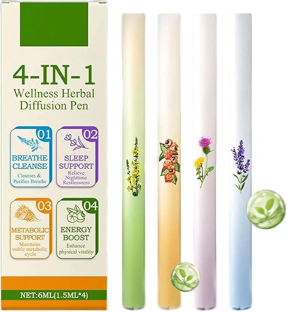 4Pcs Herbal Diffuser Pen Aromatherapy Inhaler Stick, Portable Vaporless-Free Breathing Aid for Oral Freshening and Cleanse