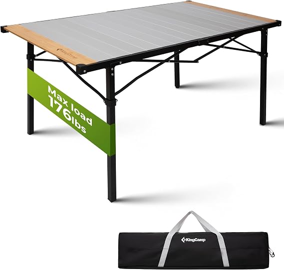 KingCamp Folding Camping Table,up to 176lbs (80 kg)，with Bamboo Tabletop