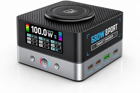 WLX-R8A 680W GaN PD 3.1 Hızlı Şarj İstasyonu 8 Port USB-C Laptop MacBook Telefon Tablet Kablosuz Şarj Cihazı