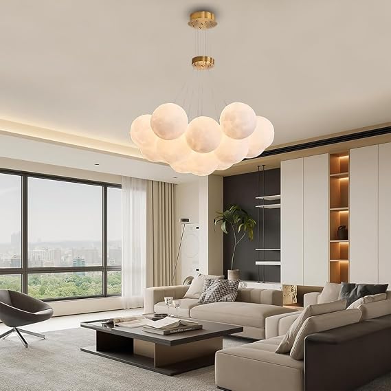 Pendant Light Modern 13 Light for G9 Large Living Room Gold with White Spherical Lampshade Ceiling Light Small Spherical Hanging Sputnik Chandelier for Kitchen Bedroom It