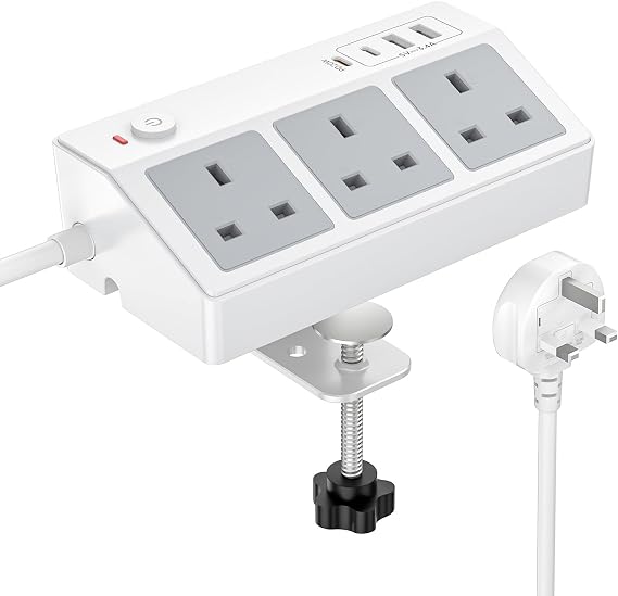 PASSUS Desk Extension Lead 2M with USB C Slots PD 20W Fast Charging Power
