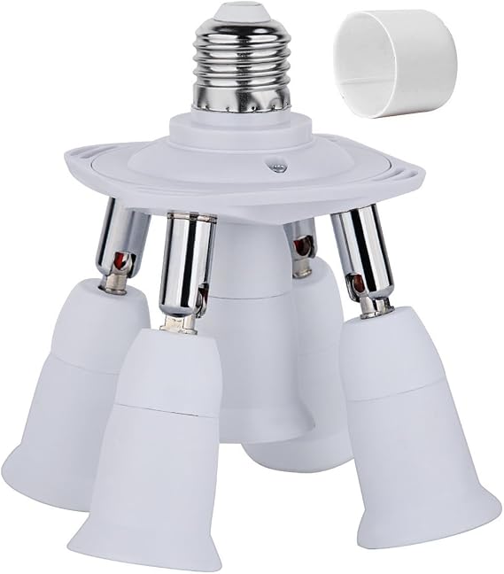 TWDRTDD 5 in 1 E27 E26 Socket Adapter Splitter,Standard Base LED Bulb Converter, 360 Degrees Adjustable 180 Degree Bendable, 5 Way Bulbs Socket Holder