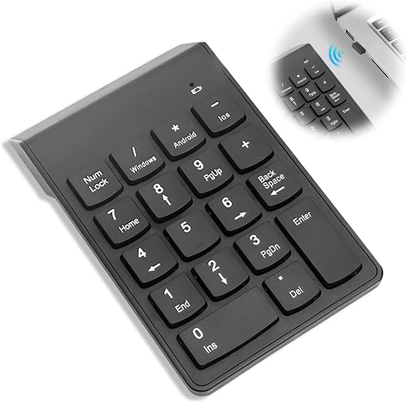 Wireless Numeric Keypad, 2.4G Portable Number Pad with USB Receiver