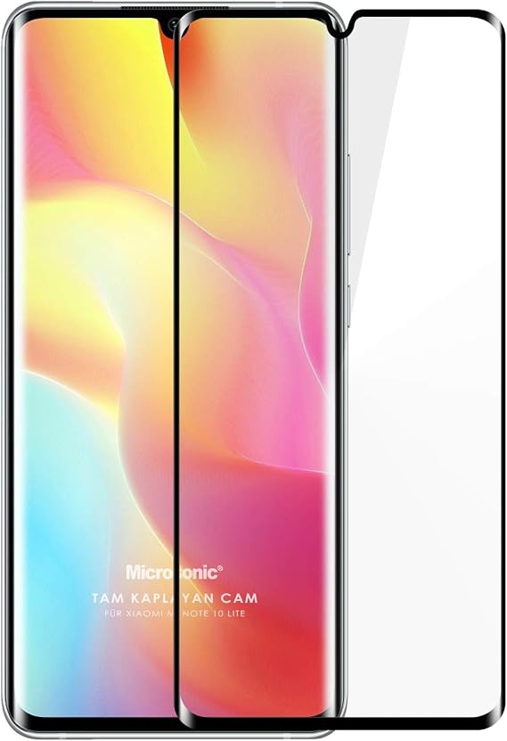 Microsonic Xiaomi Mi Note 10 Lite Tam Kaplayan Temperli Cam Ekran Koruyucu Siyah [Mi Note 10 Lite ile Uyumlu Ekran Koruyucu]