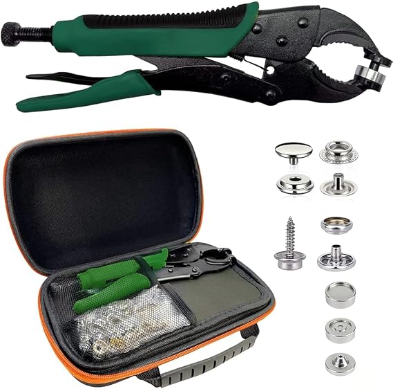 Heavy Duty Snap Fastener Tool kit, Punching Function, Snap Button Tool with Adjustable Setter, 15mm snap Tool Includes 40 Sets Marine Snaps
