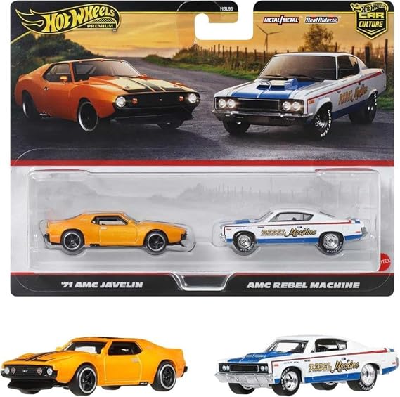 1:64 Hot Wheels Premium Car Culture Pack of 2 71 AMC JAVELIN & AMC REBEL MACHINE HBL96 - JBL06