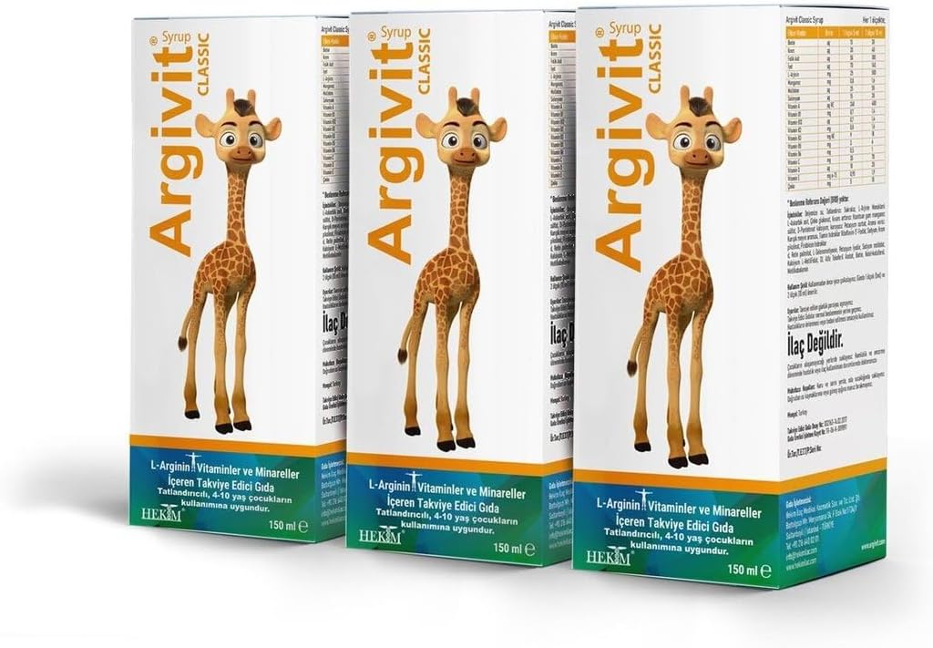 Argivit 150 ml Classic Syrup, L-Arginin Vitaminler ve Mineraller, 3 Adet
