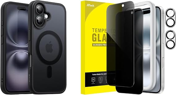JETech iPhone 16用 マグネットケース と プライバシー液晶保護フィルム+カメラフィルム バンドル