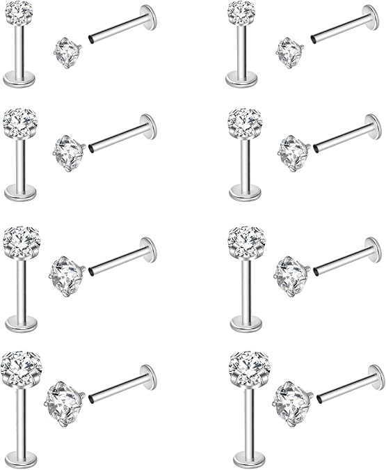 16pcs Flat Back Nose Stud Tragus Earrings, 16g Tragus Piercing Jewellery