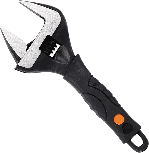 Sharp-tec 6-Inch Adjustable Spanner Wrench (150mm), 34mm Wide Jaw Large Opening, Chrome Vanadium Steel, Black Oxide Finish, Heavy-Duty Plumbing & DIY Tool with Ergonomic Grip