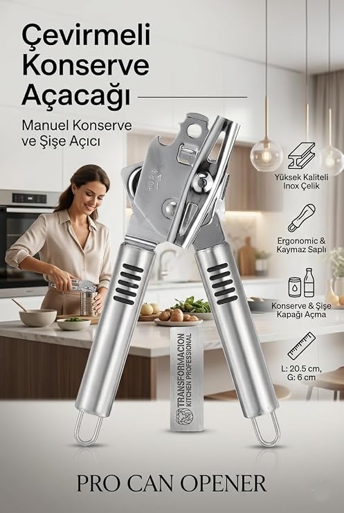 Transformacion Profesyonel Konserve Açacağı - Çelik Ergonomik Manuel Konserve ve Şişe Açıcı 722091