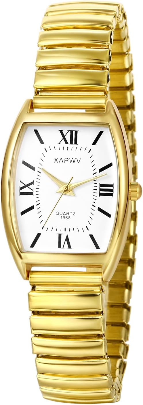 JewelryWe Pair of Watches Analogue Quartz Couple Watch Classic Rectangular Elastic Alloy Bracelet Partner Friendship Watch with Roman Numerals / Digital Dial Gold/Silver