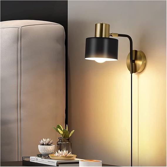 Wall Lamp Light Adjustable Wall Light Bedside Wall Mount Reading Lamp Plug in Wall Sconce, Rotatable Headboard Lighting Fixtures E27 Wall Lamps for Bedroom Nightstand Vanity Mirror