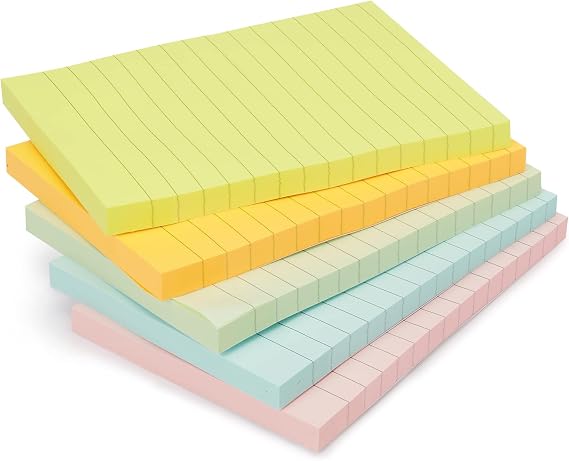 Amazon Basics Lined Square Sticky Notes, 10.16 x 15 cm, Assorted Colours, Pack of 5