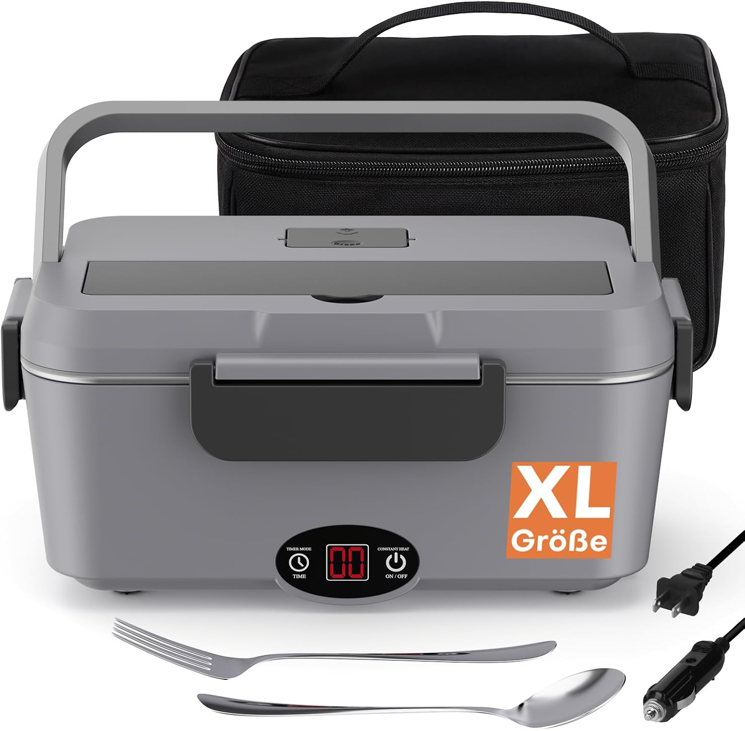 Electric Lunch Box 90 W Quick Heating 1.8 L Heated Lunch Box & Warming Container with Timer and Automatic Switching Off Thermal Food Container for Car 12 V/24 V and Office 110 V/220 V