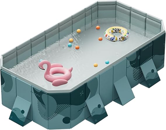 Foldable Swimming Pool for Adults, Non-Inflatable Collapsible Rectangle Paddling Pool, Hard Plastic Shell for Family Fun, Outdoor Backyard Use