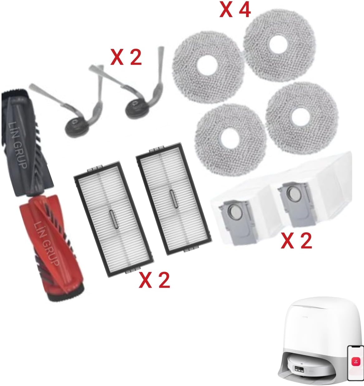 Roborock Qrevo Curvx ile Uyumlu Yedek Parça Seti, Fırça ve Filtre Aksesuarları