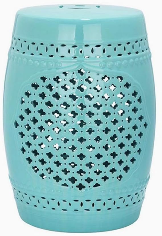 Ceramic Garden Stool, Ceramic Decorative Garden Stool, Decorative Ceramic Drum Stool, Oval Rustic Garden Stool Outdoor Seating, Chinese Garden Stool Side Table, for Living Room, Patio(Blue)
