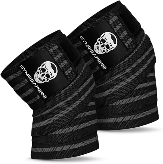 Gymreapers Knee Wraps (Pair) With Strap for Squats, Weightlifting, Powerlifting, Leg Press, and Cross Training - Flexible 72 inch Knee Wraps for Squatting - For Men & Women