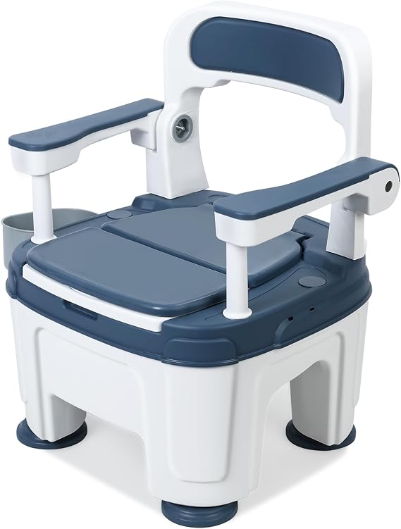 Bedside Commode, Portable Toilet for Adults, Height Adjustable Toilet Chair Seat with Handles, Potty Chair Load 882lb for Seniors Disabilities Elderly Adult Blue