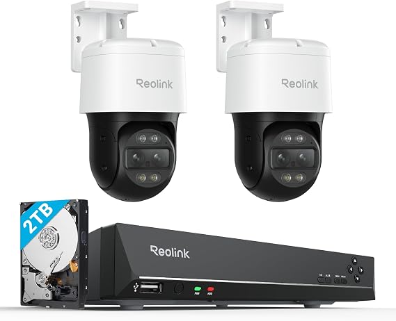 Reolink 4K PTZ Security Cameras System, IP PoE Outdoor Cameras, 2X TrackMix PoE with 6X Hybrid Zoom, Auto Tracking, Bundle 8MP/4K 8CH NVR with 2TB HDD for 24-7 Recording