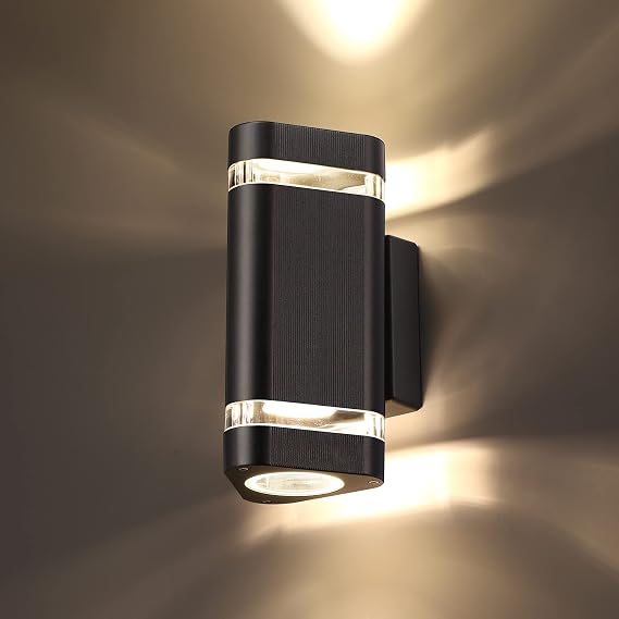 Outside Wall Lights, Up and Down Outdoor Wall Lights Mains Powered, IP65 Waterproof Front Door Porch Light Lamp Modern GU10 Aluminium, Exterior LED