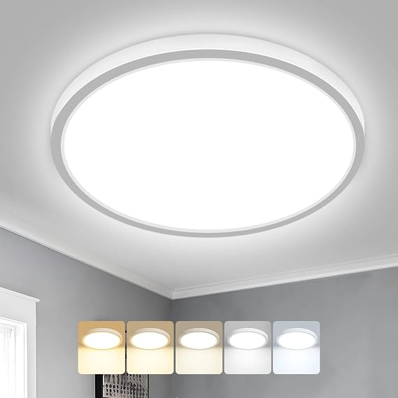 Peasur Bathroom Light Ø22cm, 18W 1800LM LED Ceiling Light, 3000K/3500K/4000K/5000K/6500K 5 Color Temperature, Waterproof, Round, Modern Flush Ceiling Lighting for Bathroom, Kitchen, Bedroom [Energy Class E]