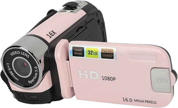 Point and Shoot Camera, Vintage Camera, Video 1080P 16MP Digital 2.4 Inch Rotating Screen Camcorder 16X Zoom HD Video Recorder with Fill Light (Pink)