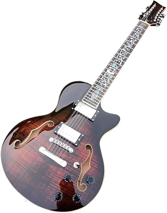 Professional Grade 12 String Brown Maple Semi Hollow Body Electric Guitar Beginner Electric Guitar