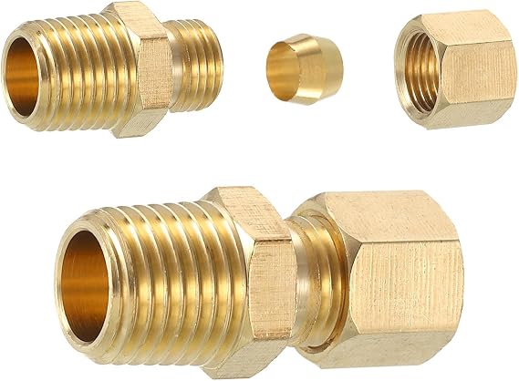 Sourcing Map 2Pcs 1/4" NPT Brass Compression Pipe Fitting, Union & Coupling Adapter, Fit 1/4" Pipe