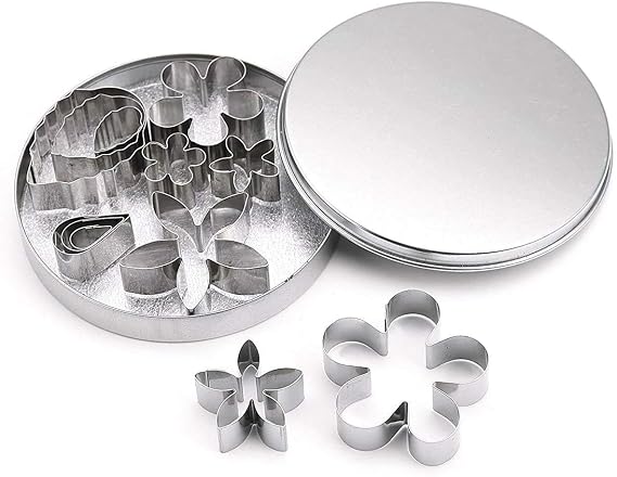 Selecto Bake 12 Pieces Spring Mini Cookie Cutters Leaf Rose Petal Teardrop Flower Shapes Metal Biscuit Cutter Cake Tool Sugar Craft DIY Model Set