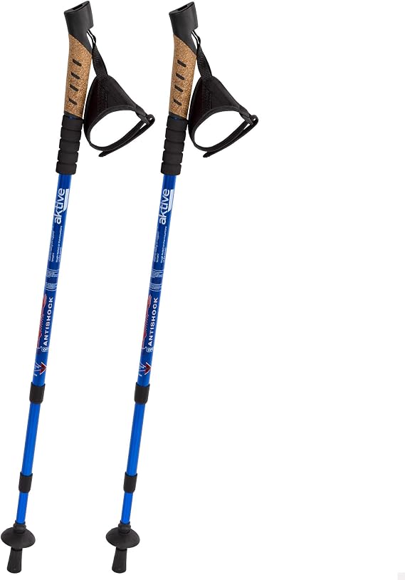 AKTIVE Telescopic Trekking Poles, Rubber Grip, Metal or Rubber Tip, Adjustable Length, Quick Release System, Adjustable Strap, Folding Trekking Poles