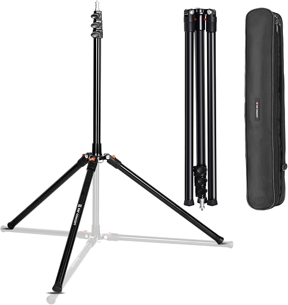 K&F Concept Light Stand, For Photography, Camera Tripod, Light Stand, 21.7 - 86.6 inches 55 - 220 cm, 4 Levels Extendable, 3 Leg Opening Angles, Lever Lock, Anti-Slip, No Damage to Floors, Compact,