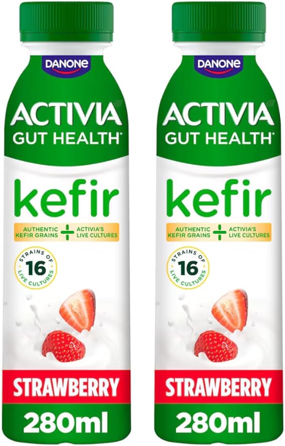 Kefir Natural Yoghurt Drink 2 x 280ml - Made with Authentic Kefir grains, Immunity and Gut Health Support (2 x 280ml, Strawberry)