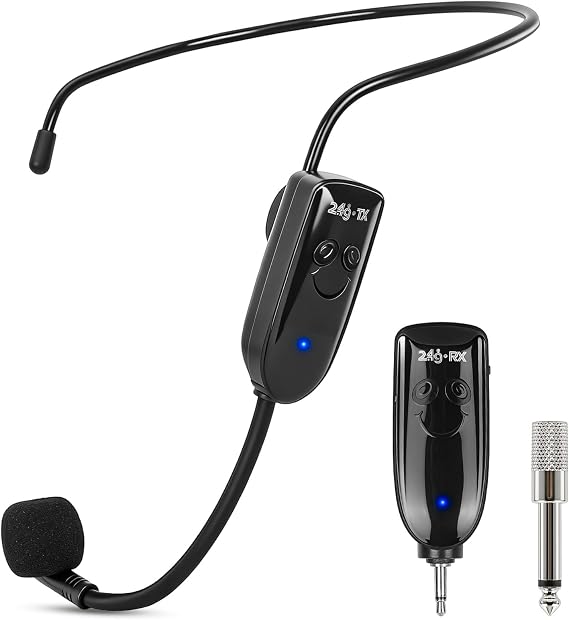 Wireless Microphone Headset, Wireless Mic Headset and Handheld 2 in1, Range for Voice Amplifier Stage Speakers PA System & Head Wireless Microphone for Teacher Tour Guides Fitness Instructor