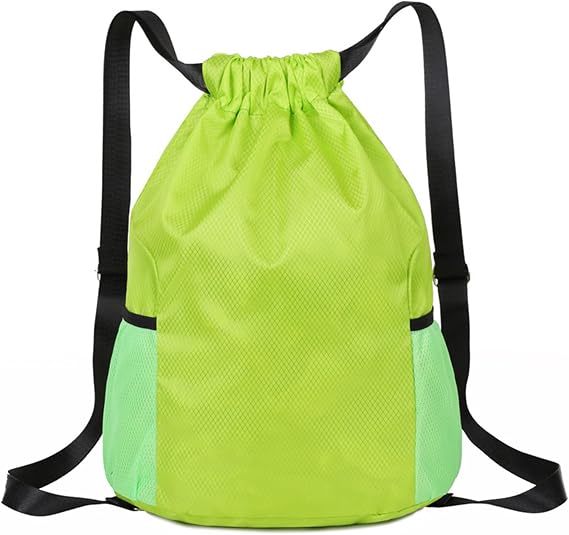 Drawstring Bag, Waterproof Drawstring Gym Bag Swimming Bag PE Bags (Green)