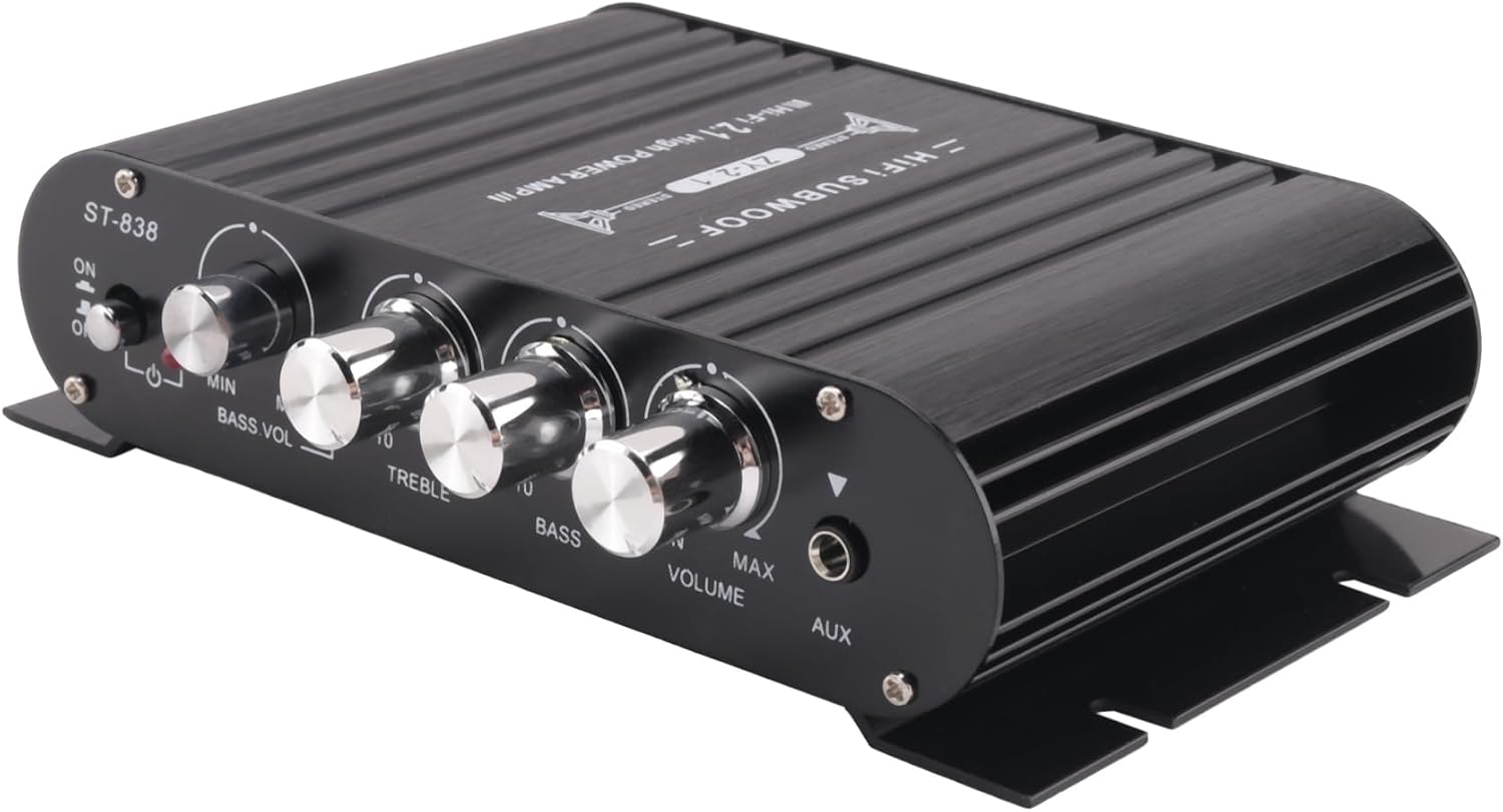 838 Hifi アンプ 2.1 チャンネル カー Mp3 ミニアンプ Aux 入力 高低音調整 超低音 202+40w アンプ耐久性