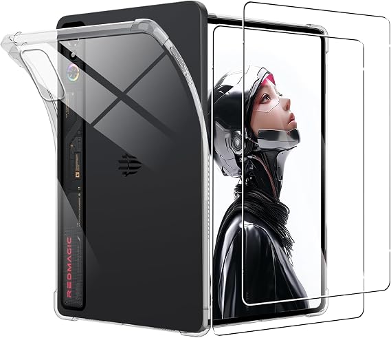Case for RedMagic Tablet 3 Pro/Astra Gaming Tablet Clear Case +2 Pieces Screen Protector,Shockproof Anti Scratch Ultra Slim Soft TPU Silicone Tablet Crystal Transparent Protective Case,Transparent