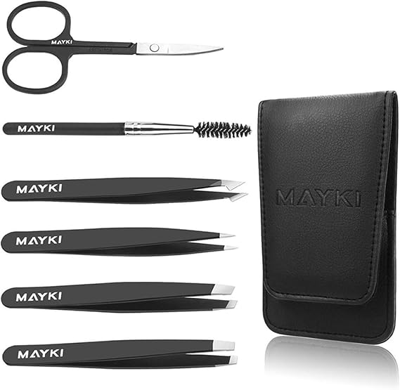 Eyebrow Tweezers Set 6 PCS for Women/Men, Professional Stainless Steel Tweezers Set for Eyebrow/Facial Hair Removal/Ingrown Hairs/Splinter/Tick Remover by MAYKI