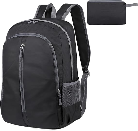 Lightweight Foldable Backpack, 30L Waterproof Rucksack, Black