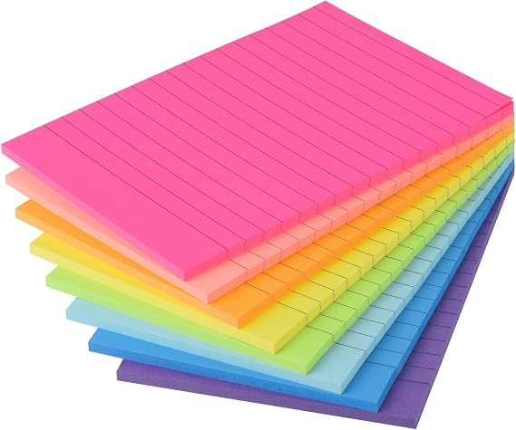 ZCZN Ruled Sticky Notes 8 Coloured Posits Pads 320 Sheets 100x150mm