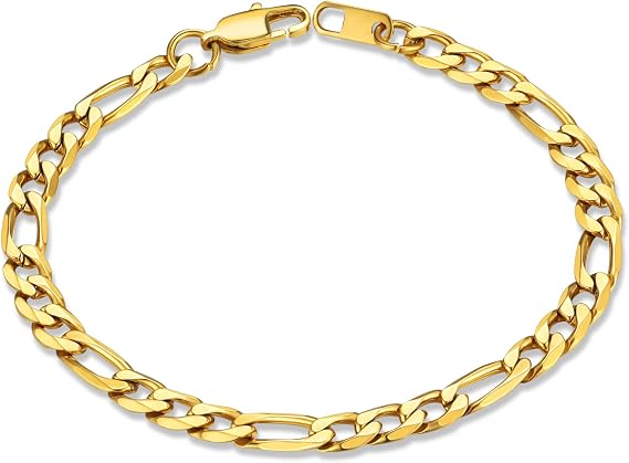 ChainsHouse フィガロリンクチェーンブレスレット、メンズゴールドブレスレットステンレススチール/ブラック/14Kゴールドメッキ手首フィガロブレスレット、メンズレディース、6mm-13mm、7.5インチ/8.3インチ、ギフトボックス付き。, 7.5 inches, 金属