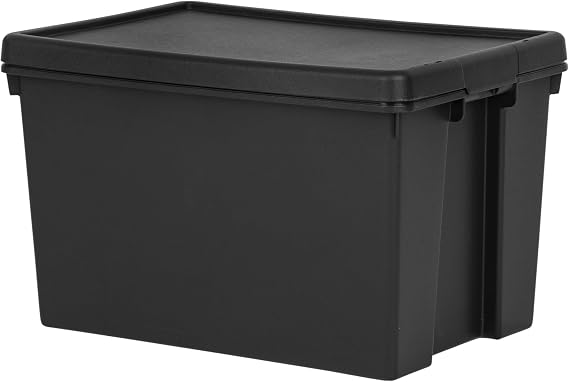 2x62L Extra Large Black Plastic Storage Boxes with Lids – Heavy Duty Stackable Storage Containers, 100% Recycled – Organizer Bins for Toys, Clothes, Shoes, Garage, Home & Office