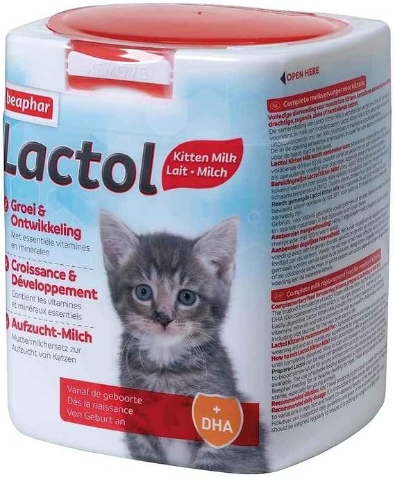 Beaphar - LACTOL - Formula milk powder - Enriched with DHA protein source - For unweaned kitten, pregnant or nursing female and elderly or sick cats - 500g