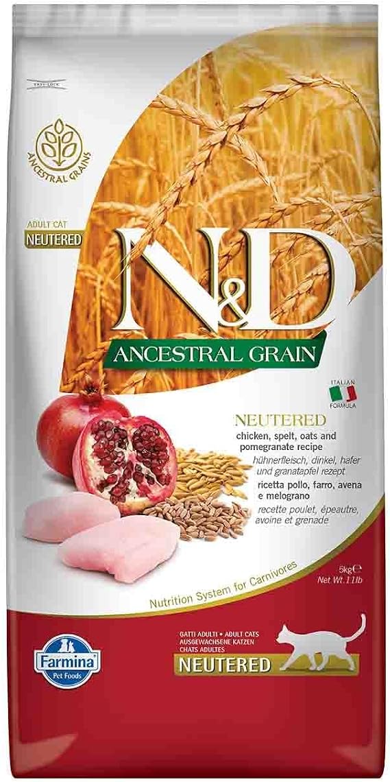 N&D Ancestral Grain Kedi Maması, Kuru Mama, Tavuk, Kılçıksız Buğday, Yulaf ve Narlı, Kısırlaştırılmış, 5 Kg