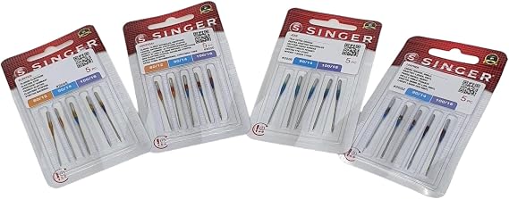 Singer Company 2020/2045/20246/2032 Set of 4 Sewing Needles for Stitch/Elastic/Cotton, Fabrics, Leather System 130/705 H (Flat on One Side)
