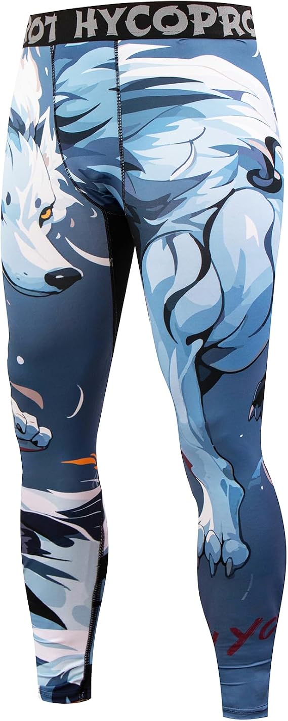 HYCOPROT Men's Compression Trousers Tights Athletic Cool Dry Leggings Breathable Lightweight Training Pants Performance Workout Personalised Designs Base Layer Pants for Basketball Running Sports Yoga