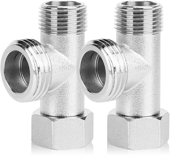 2 Pcs 3 Way T Shape Adapter 3/8 Flared Coupling Extender Tee Valve Connector Copper Joint Splitter with Built-in Sealing Gasket for Faucet, Rinser,Toilet Tank