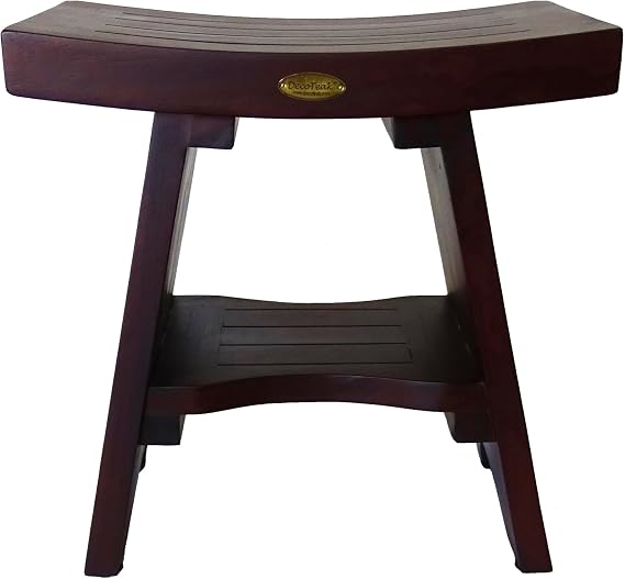 Decoteak Serenity 18" Eastern Style Teak Shower Bench Stool With Shelf 1 18" Length x 12" Depth x 18" Height Brown
